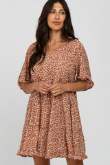 Rust Floral Tiered Smocked Split Neck Maternity Dress