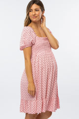 Pink Floral Rose Smocked Maternity Dress