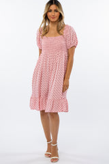 Pink Floral Rose Smocked Maternity Dress