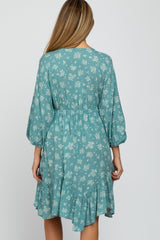 Sage Floral Asymmetrical Hem Maternity Dress