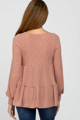 Mauve Tiered Long Sleeve Maternity Top