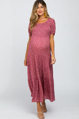 Mauve Floral Square Neck Smocked Maternity Maxi Dress