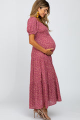 Mauve Floral Square Neck Smocked Maternity Maxi Dress