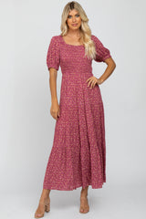 Mauve Floral Square Neck Smocked Maternity Maxi Dress