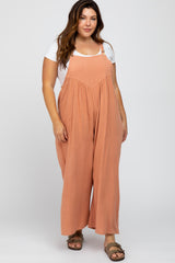 Mauve Linen Maternity Plus Overalls