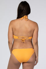 Orange High Neck Ribbed Halter Maternity Bikini Set