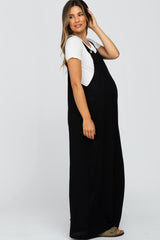 Black Wide Leg Maternity Overalls