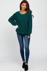 Forest Green Wide Neck Exposed Shoulder Seam Sweater