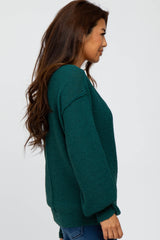 Forest Green Wide Neck Exposed Shoulder Seam Sweater