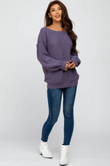 Lavender Wide Neck Exposed Shoulder Seam Sweater