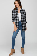 White Black Plaid Button Down Top