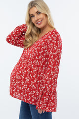 Red Floral Bell Sleeve Maternity Top