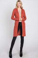 Rust Ribbed Side Slit Maternity Cardigan