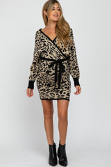 Taupe Leopard Print Knit Tie Back Maternity Dress