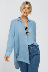 Blue Lightweight Sheer Button Down Maternity Blouse