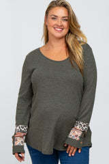 Olive Colorblock Sleeve Maternity Plus Top