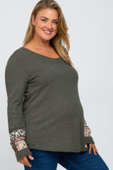 Olive Colorblock Sleeve Maternity Plus Top