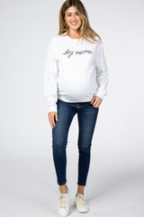 White"Boy Mama" Fleece Maternity Sweatshirt