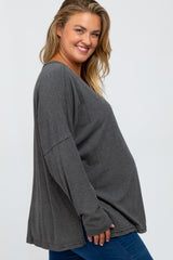 Charcoal Waffle Knit Long Sleeve Plus Maternity Top