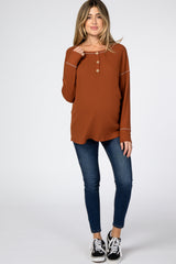 Rust Waffle Knit Long Sleeve Maternity Top