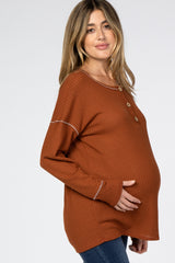 Rust Waffle Knit Long Sleeve Maternity Top