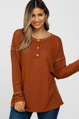 Rust Waffle Knit Long Sleeve Maternity Top