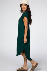 Forest Green Ribbed Curved Hem Midi Dress