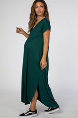 Forest Green Side Slit Maternity Maxi Dress