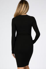 Black Ribbed Fitted Long Sleeve Maternity Dress