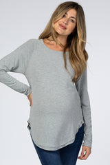 Heather Grey Hi-Low Rounded Raw Edge Hem Maternity Top