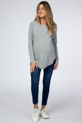 Heather Grey Hi-Low Rounded Raw Edge Hem Maternity Top