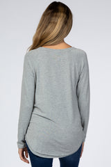 Heather Grey Hi-Low Rounded Raw Edge Hem Maternity Top