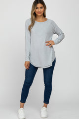 Heather Grey Hi-Low Rounded Raw Edge Hem Top