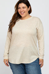 Beige Plaid Print Long Sleeve Maternity Plus Top