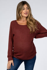 Burgundy Brushed Waffle Knit Maternity Top