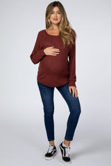 Burgundy Brushed Waffle Knit Maternity Top