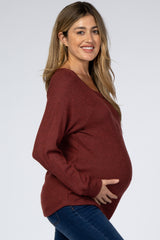 Burgundy Brushed Waffle Knit Maternity Top