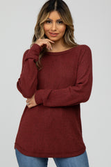 Burgundy Brushed Waffle Knit Maternity Top