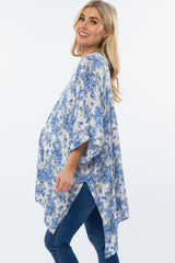 Blue Floral Cuffed Maternity Cover Up