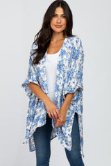 Blue Floral Cuffed Maternity Cover Up