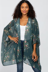 Forest Green Floral Print Maternity Cover Up