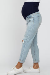 Light Blue Distressed Cuffed Hem Maternity Jeans