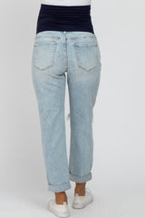 Light Blue Distressed Cuffed Hem Maternity Jeans