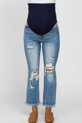 Light Blue Distressed Frayed Hem Maternity Jeans