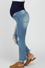 Light Blue Distressed Frayed Hem Maternity Jeans