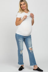 Light Blue Distressed Frayed Hem Maternity Jeans