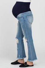 Light Blue Distressed Frayed Hem Maternity Jeans