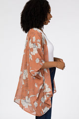 Salmon Floral Print Chiffon Cover Up