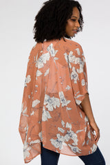 Salmon Floral Print Chiffon Cover Up