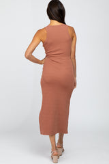 Mauve Ribbed Fitted Midi Dress